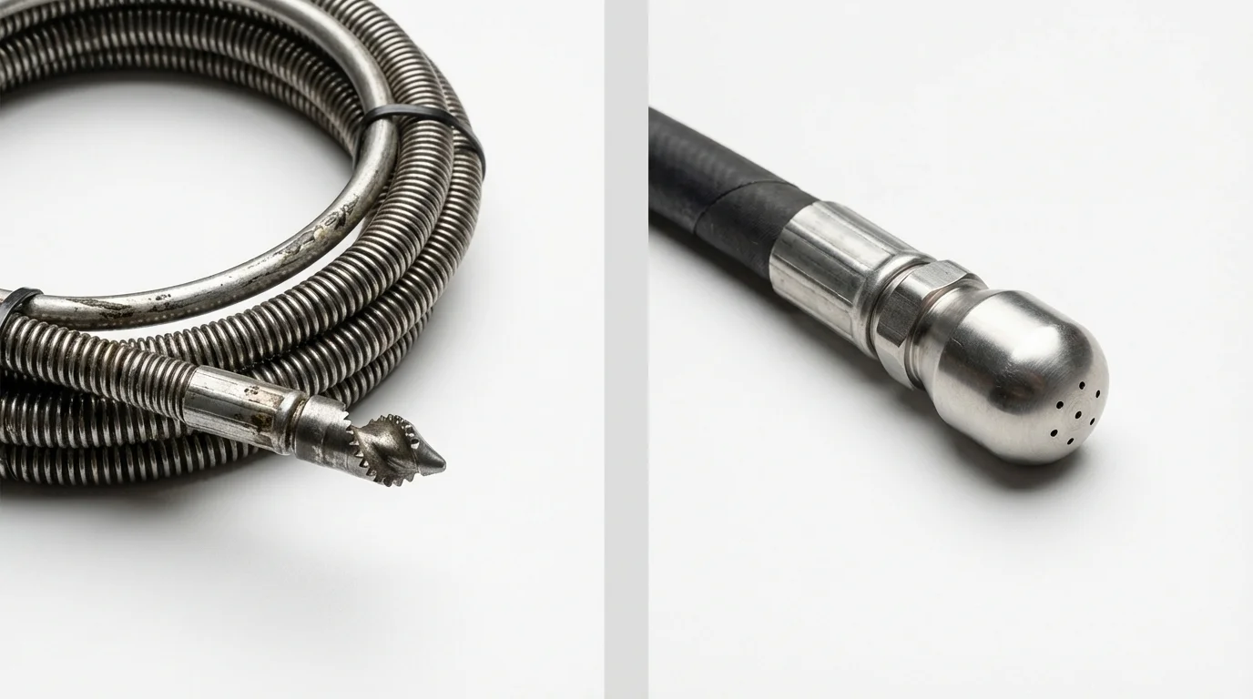 Drain snake cable and hydro jetting nozzle used for drain cleaning in Clarksdale, MS