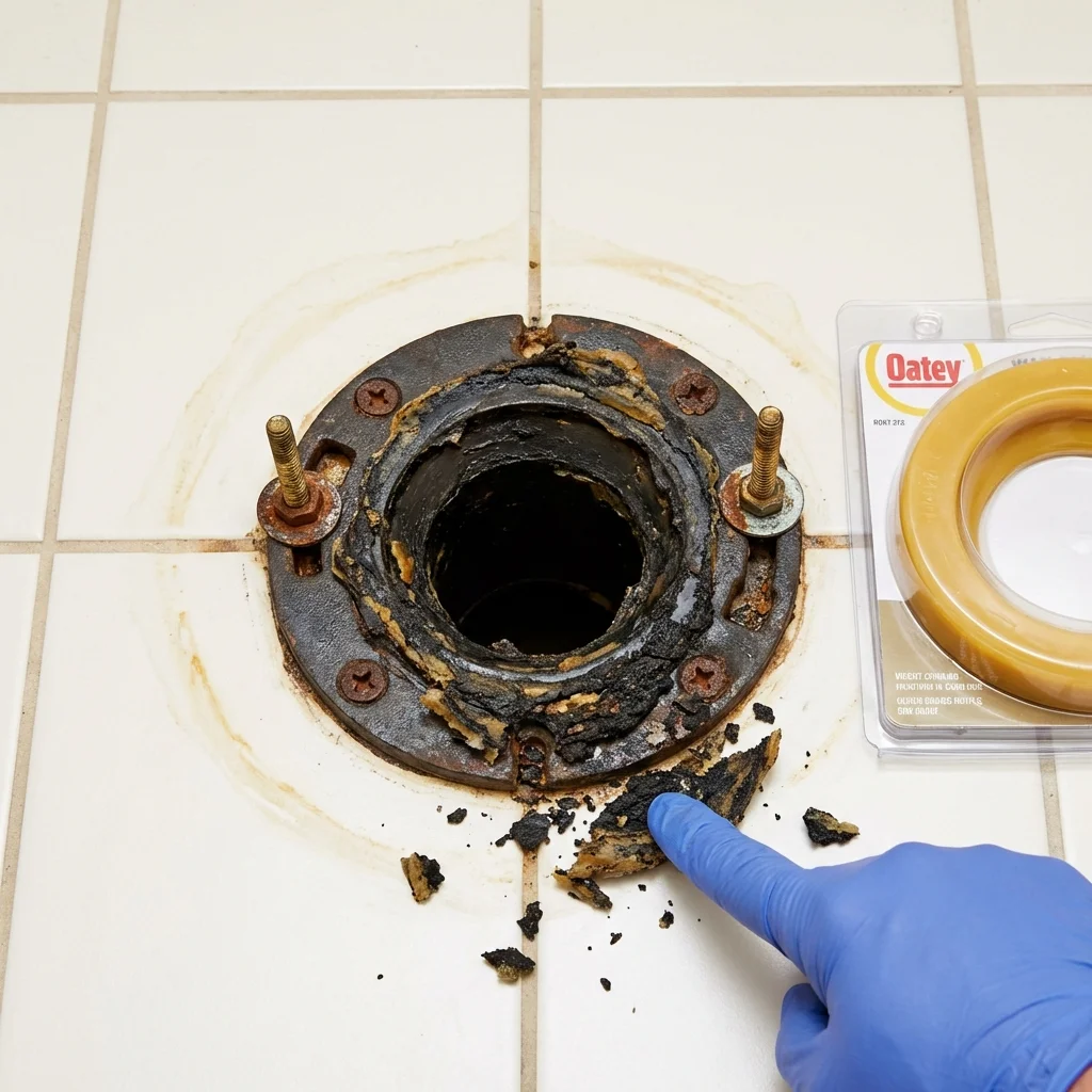 Failed wax ring showing water seepage at the base of a toilet in a Clarksdale, MS home