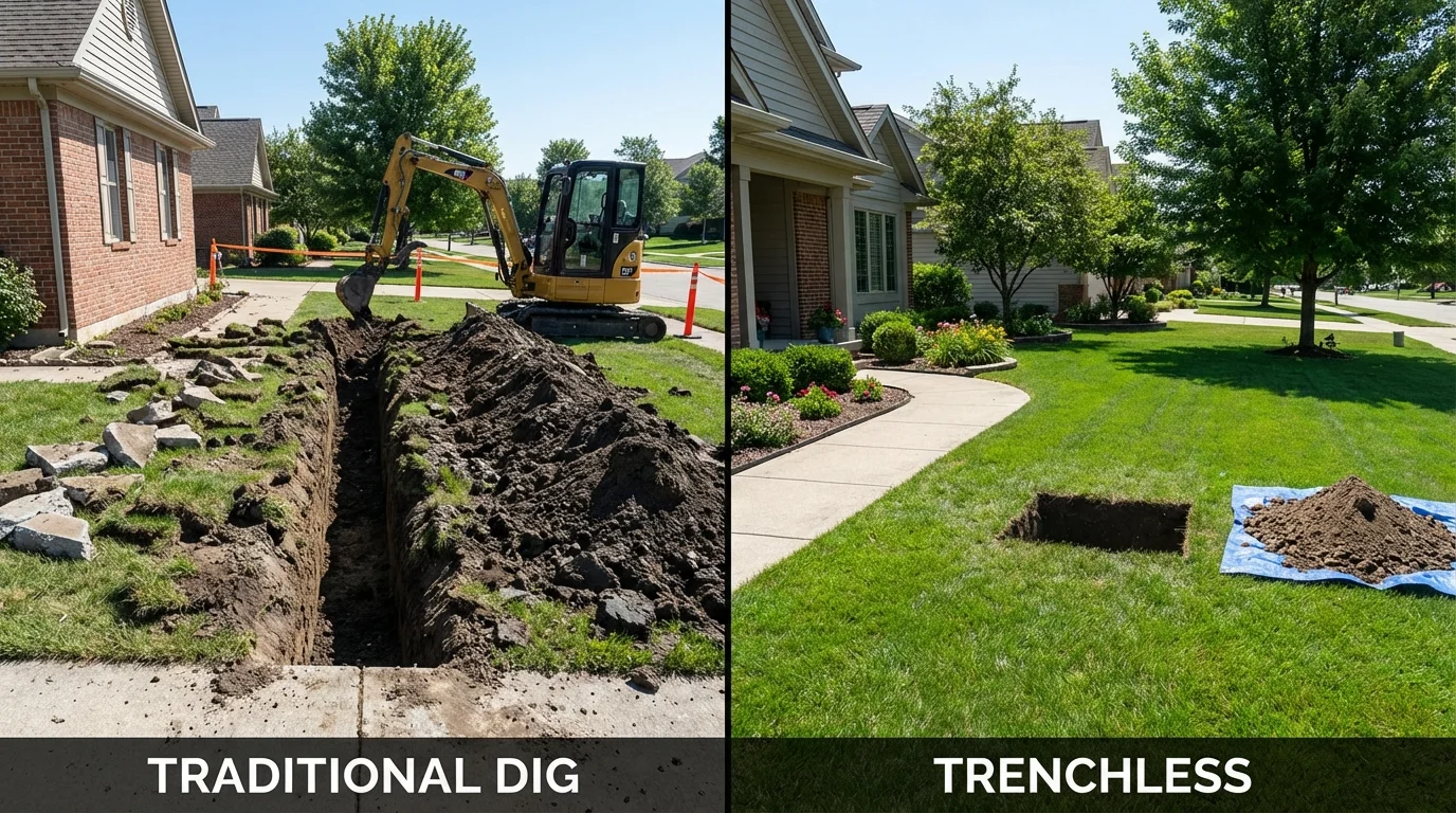 Trenchless sewer repair with minimal yard damage versus traditional excavation in Clarksdale, MS